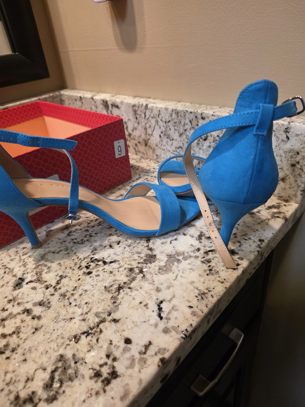 Kelly & Katie Teal Blue Suede Open-Toe Ankle Strap Heels - Picture 2 of 5